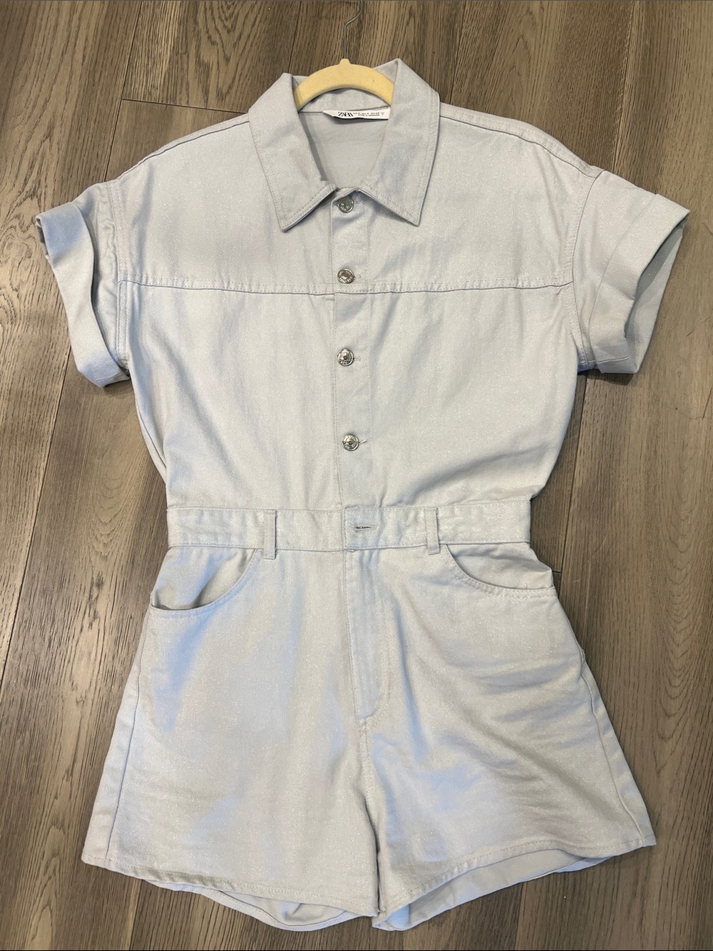 Zara Light Gray Short Sleeve Button Romper Jumpsuit